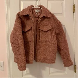 Blush Pink Teddy Trucker Style Jacket from UO